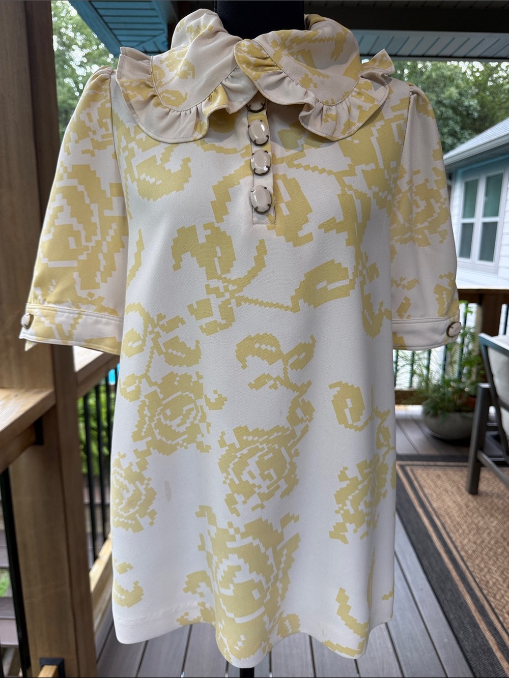 Women's Yellow Floral Ruffle-Collar Blouse